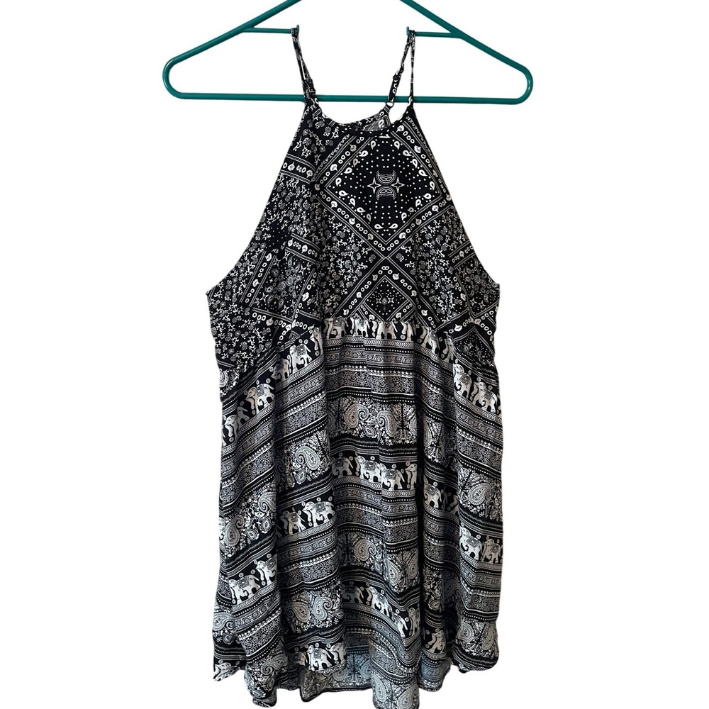 Ganji LA Womens Black White Elephant Paisley Halter Tank Top Size M GD2074